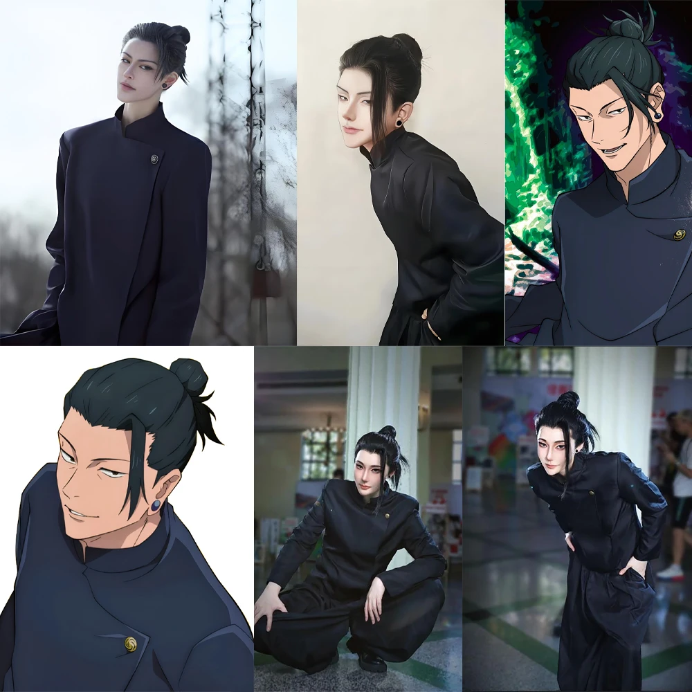 جودة عالية أنيمي Jujutsu Kaisen Geto Suguru تأثيري الشعر الاصطناعية 12 بوصة ربطة عنق سوداء الجمال تلميح حقيبة الشعر هالوين شعر مستعار يومي #6