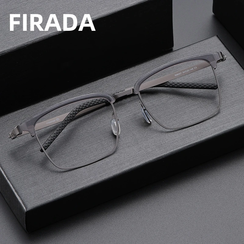 

FIRADA Fashion Business Glasses Retro Comfortable Pure Titanium Eyewear Luxury Prescription Eyeglasses Frame For Men 698007-C