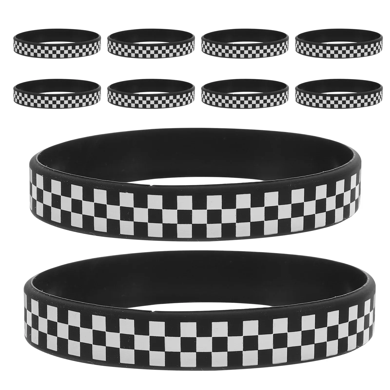 

40Pcs Black White Checkered Wristbands Silicone Racing Flag Design Textured Sports Party Festival Event Wristband for Men Women