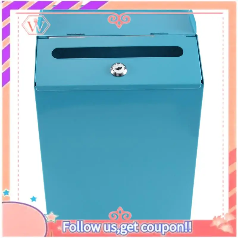 Upgraded Wall-Mounted Mailbox Wall Collection Box Farmhouse Mailbox + Key Suitable For Home Office Blue