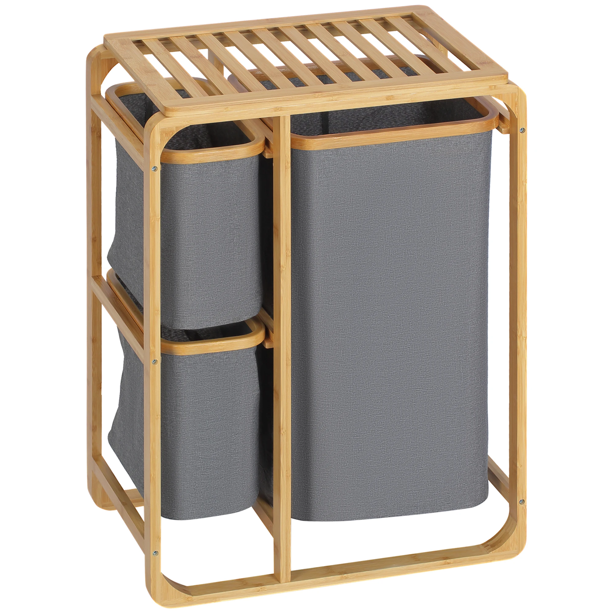 HOMCOM bamboo laundry hamper 3 removable fabric bags 50x32x69,7 cm