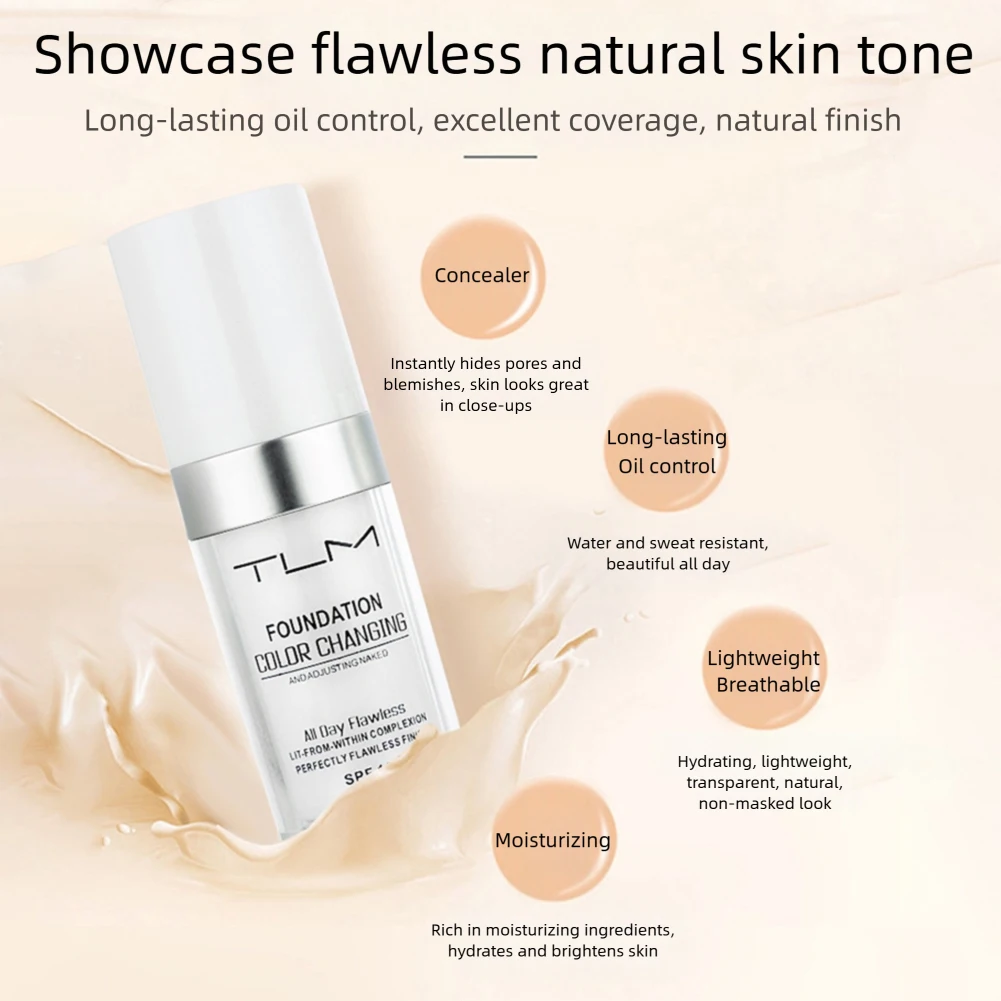 30ml spf15 mudando cor da pele-base, ajuste automático dos tons da pele corretivo de cor, base de maquiagem à prova dwaterproof água, ferramenta cosmética