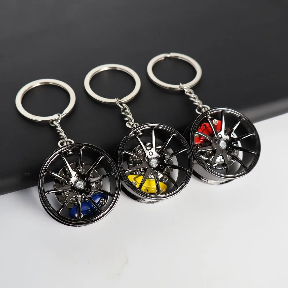 3D Wheel Hub Car Key Chain Alloy Model Fidget Toy Car Tire Brake Disc Keychain Keys Holder Bags Pendant Fingertip Gadget Keyring