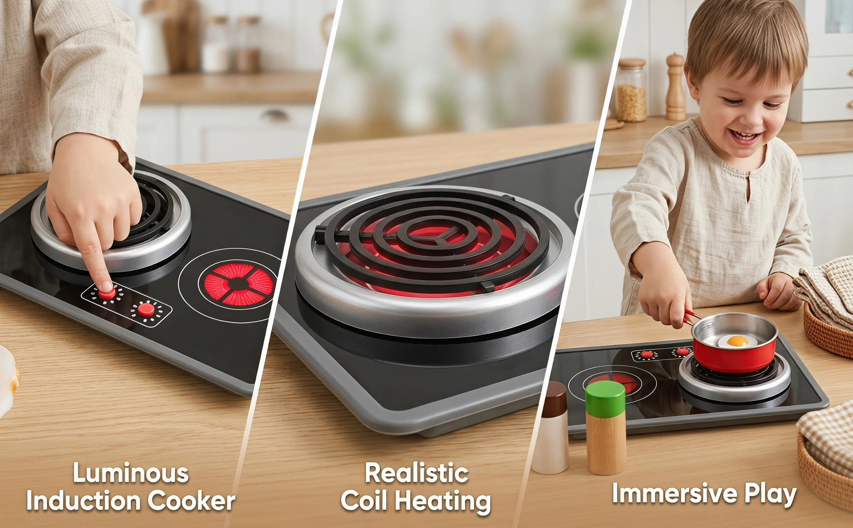 1Set Kids Induction Cooker Kitchen Appliance Playset Luminous Sound Light Effects Pretend Cooking Stove Playset
