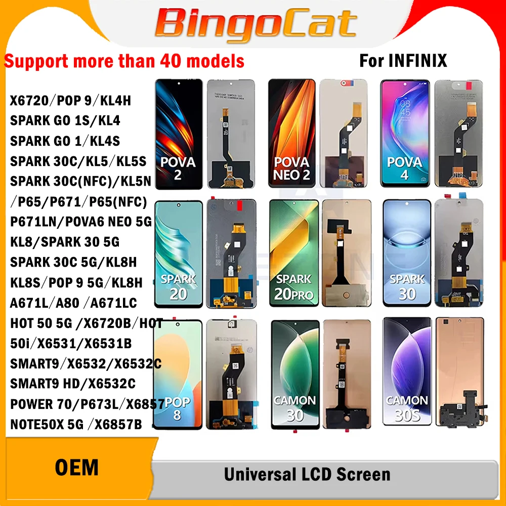

Wholesale 5pc Phone Touch Screen for Infinix Hot 50 Pro Plus Curved Lcd Original Replacement Display X6720 X6720B SPARK Go 1
