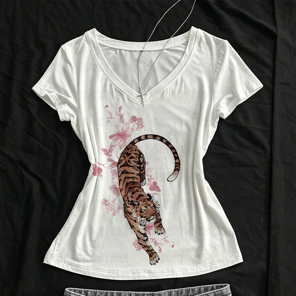 Y2k cool retro pattern print Goth E-girl women's tight fitting T-shirt baby T-shirt Emo Grunge summer crop top slim fit women