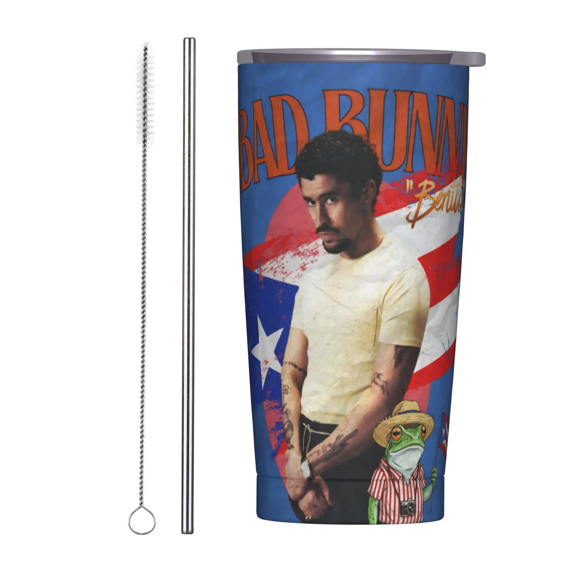 Bad Bunny DTMF Tour 2026 Insulated Tumbler with Straws Lid  Vacuum Coffee Mugs Double Wall Hot Cold Drinks Cup 20oz