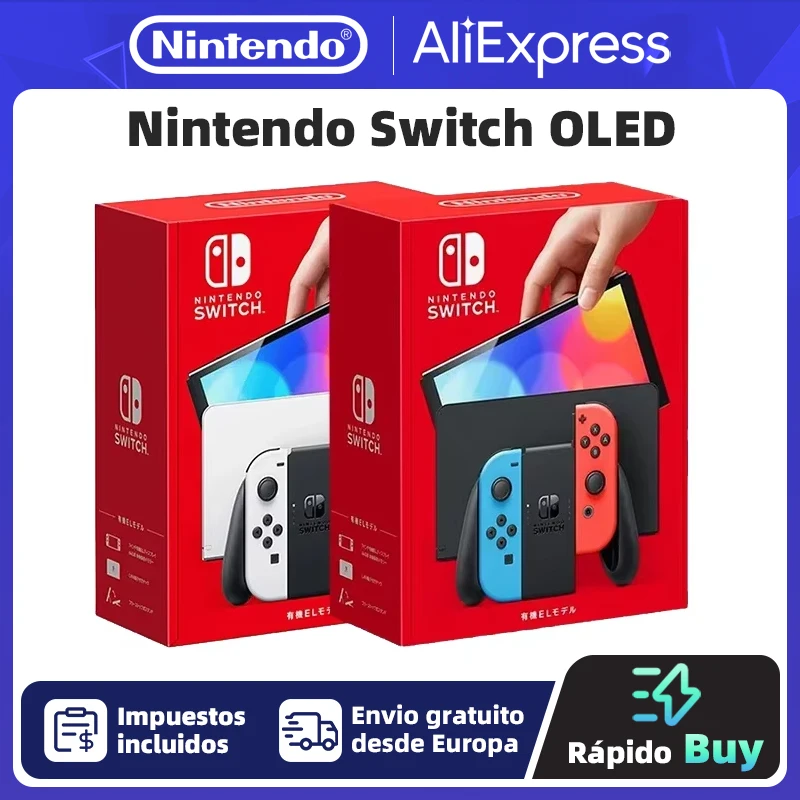 EU Stock Nintendo Switch OLED Video Game Console with Joy Con 7 Inch OLED Screen TV Tabletop Handheld Mode 64GB White and Blue