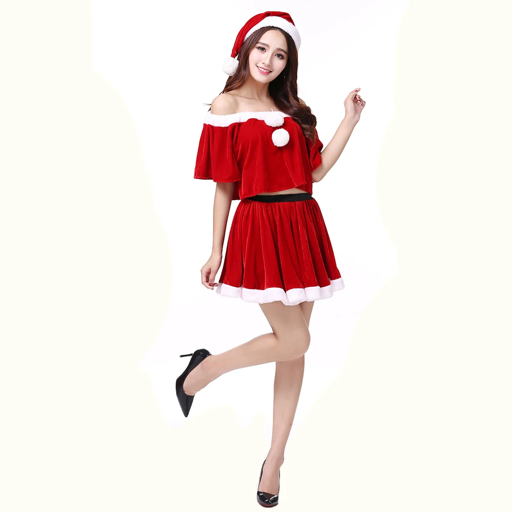 Nuovo autunno inverno carino vestito di natale vestito rosso vestito fuori dalla spalla donne dolce peluche partito Mini abito femminile Kawaii Vestido