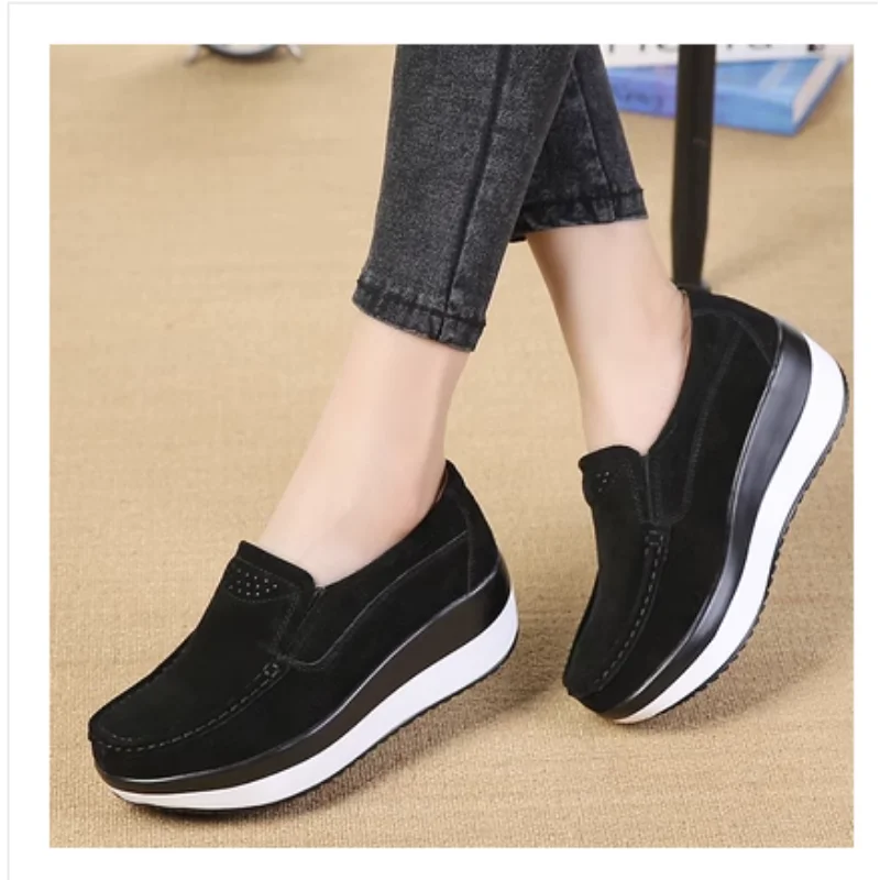 Spring Autumn Women Flats Platform Loafers Ladies Work Genuine Leather Comfort Soft Moccasins Nursing Slip On Casual Shoes