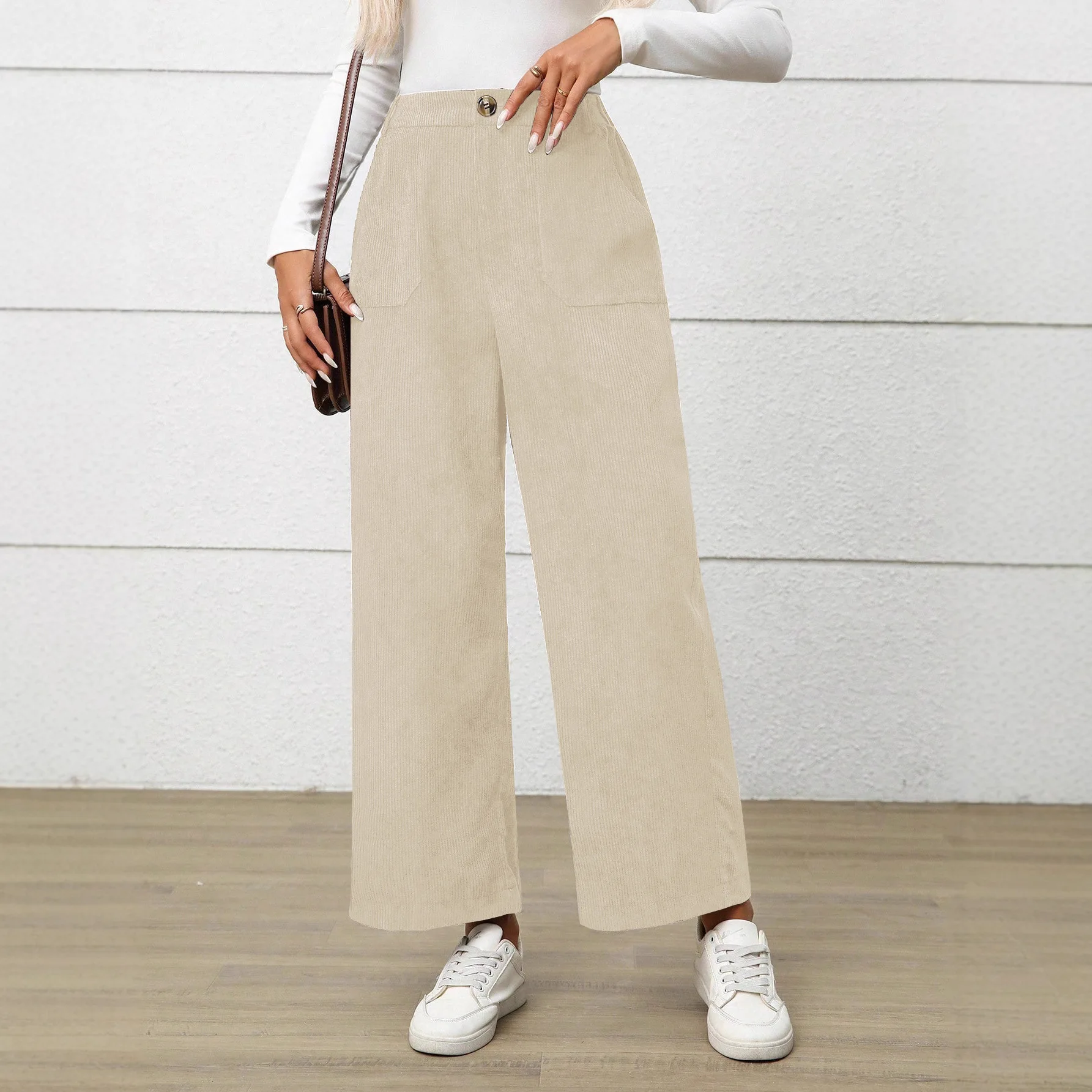 Pantalon ample à jambes droites pour femme, confortable, décontracté, polyvalent, mode, taille élastique, bas de bureau quotidien, automne et hiver