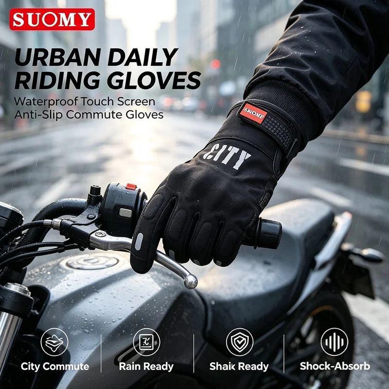 Suomy Waterproof Touch Screen Motorcycle Gloves Anti‑Slip Shock‑Absorb Full Finger Urban City Daily Commute Dirt Bike Items