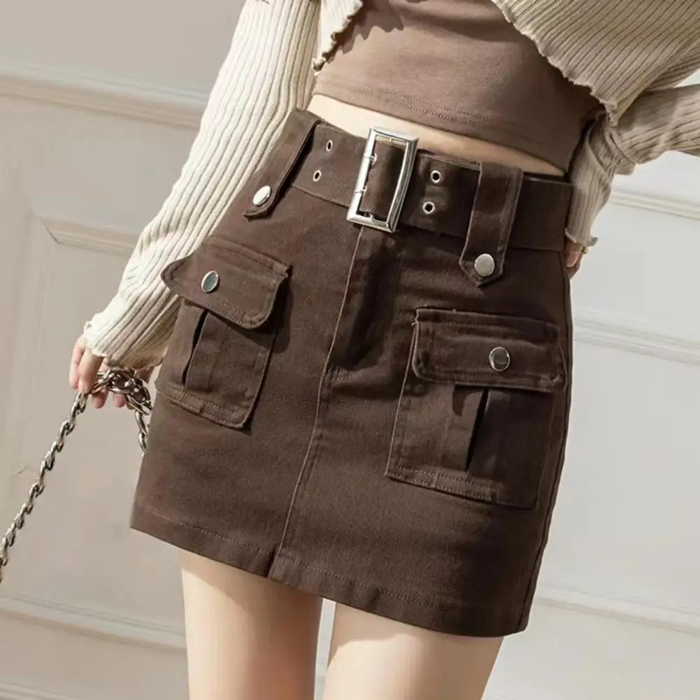 

Korean Style High Waist Mini Skirt Women Fashion With Belt Short Culotte Skirts Y2K Streetwear Big Pocket Cargo Skirts With Belt