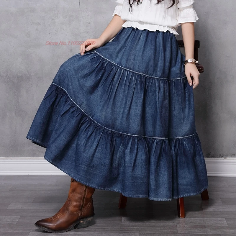 2025 chinese vintage skirt national pleated design ethnic skirt oriental traditional a-line elastic waist folk skirt streetwear