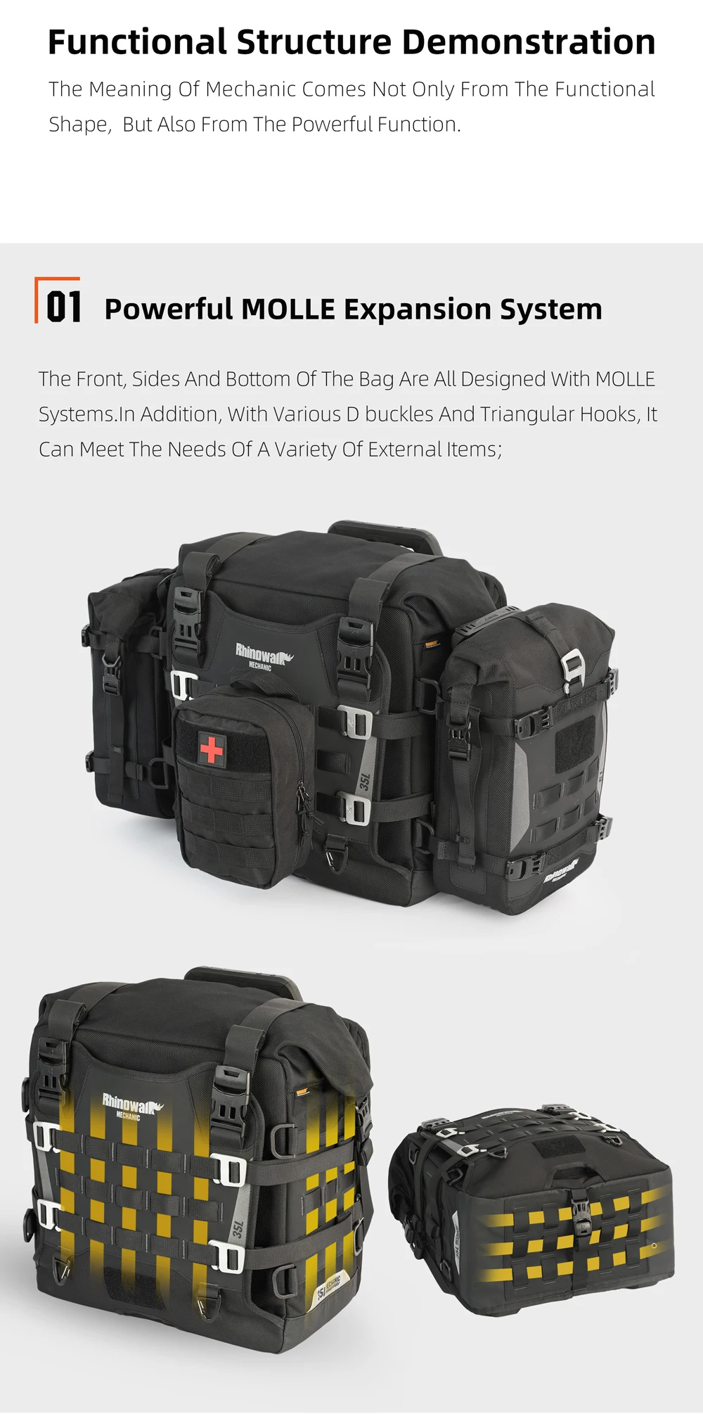 Rhinowalk 35L Wasserdichte Motorrad-Satteltasche mit Schnellverschluss und MOLLE-System-Schlossloch für Abenteuerreisen – Detail 12