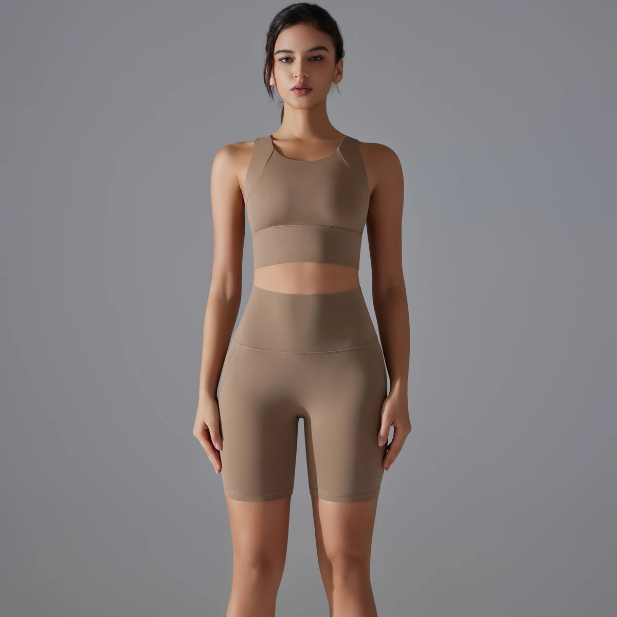 Yoga Suit Sports Set Gym Sports Crop Tops Solid Color Nylon Yoga Bra  Running Cycling Sports Gym Workout Yoga Shorts