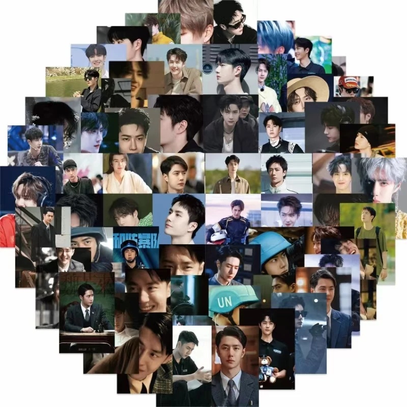 60PCS Wang Yibo Star Figure Waterproof Stickers Cute Diary DIY Handmade Label Sticker Cup Phone Laptop Guitar Luggage Decoration