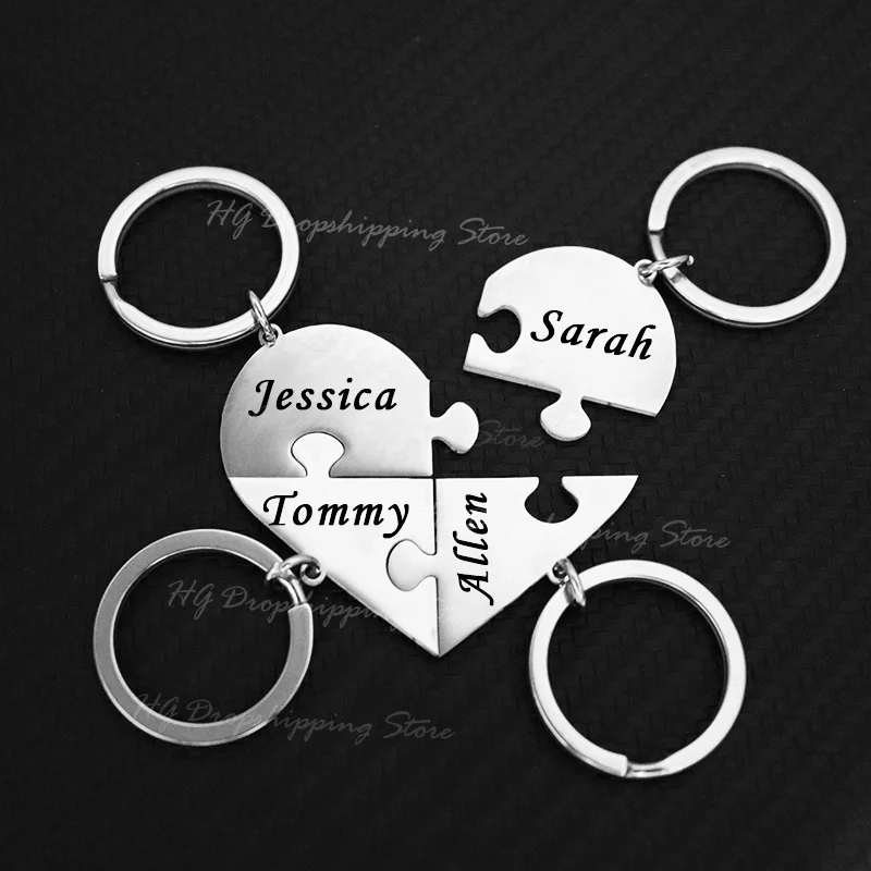 

Custom Family Members' Names Keychain Personalized Stainless Steel Heart Puzzle Keyring For Men Women Friends Birthday Gift