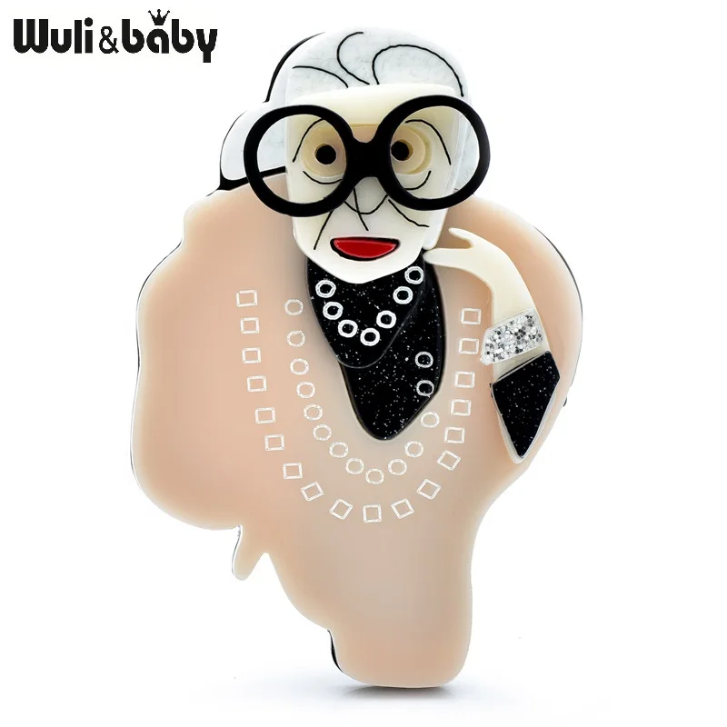 Wuli&baby Acrylic Wear Glasses Modern Person Brooches For Women Men 2-color Lovely Figure Party Office Brooch Pins Gifts