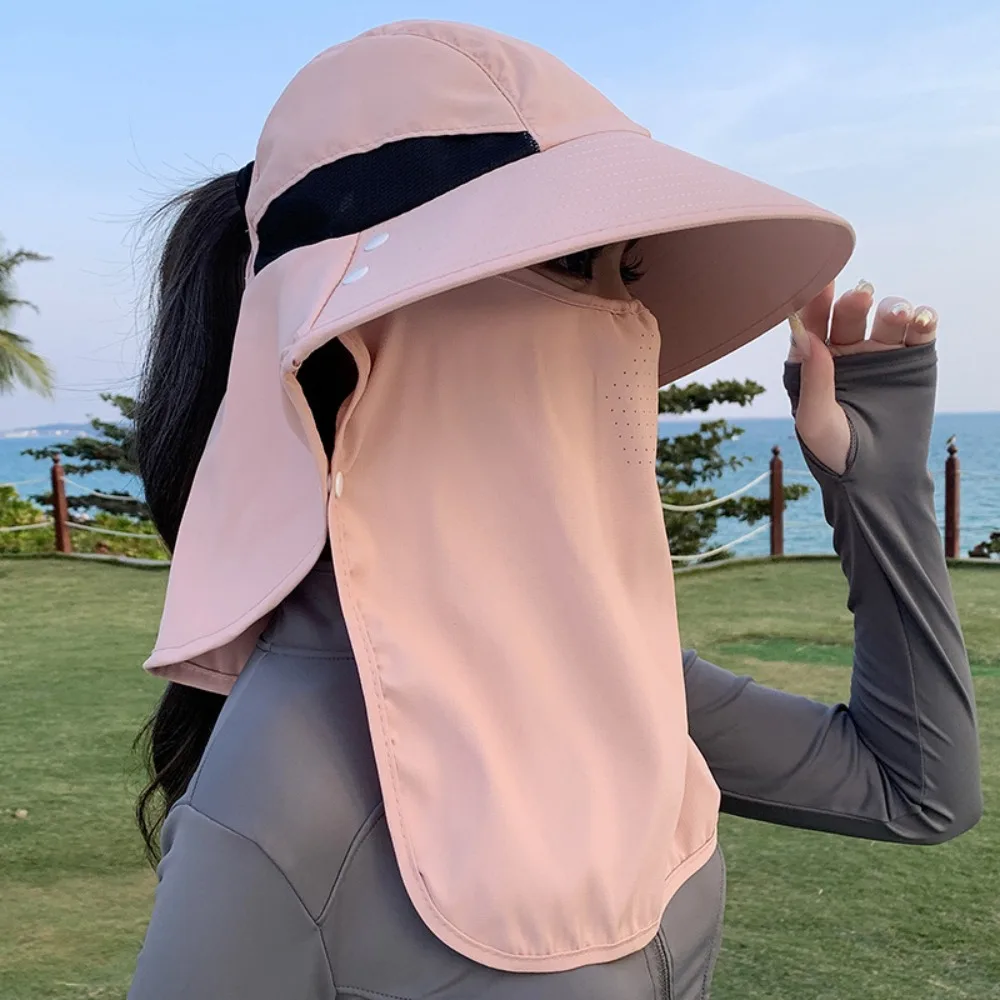 

Sun Hat Solid Color Sunshade Shawl Cap Wide-Brimmed Detachable Neck Protection Hat Soft Cotton Anti-UV Cap Mother's Day Gift