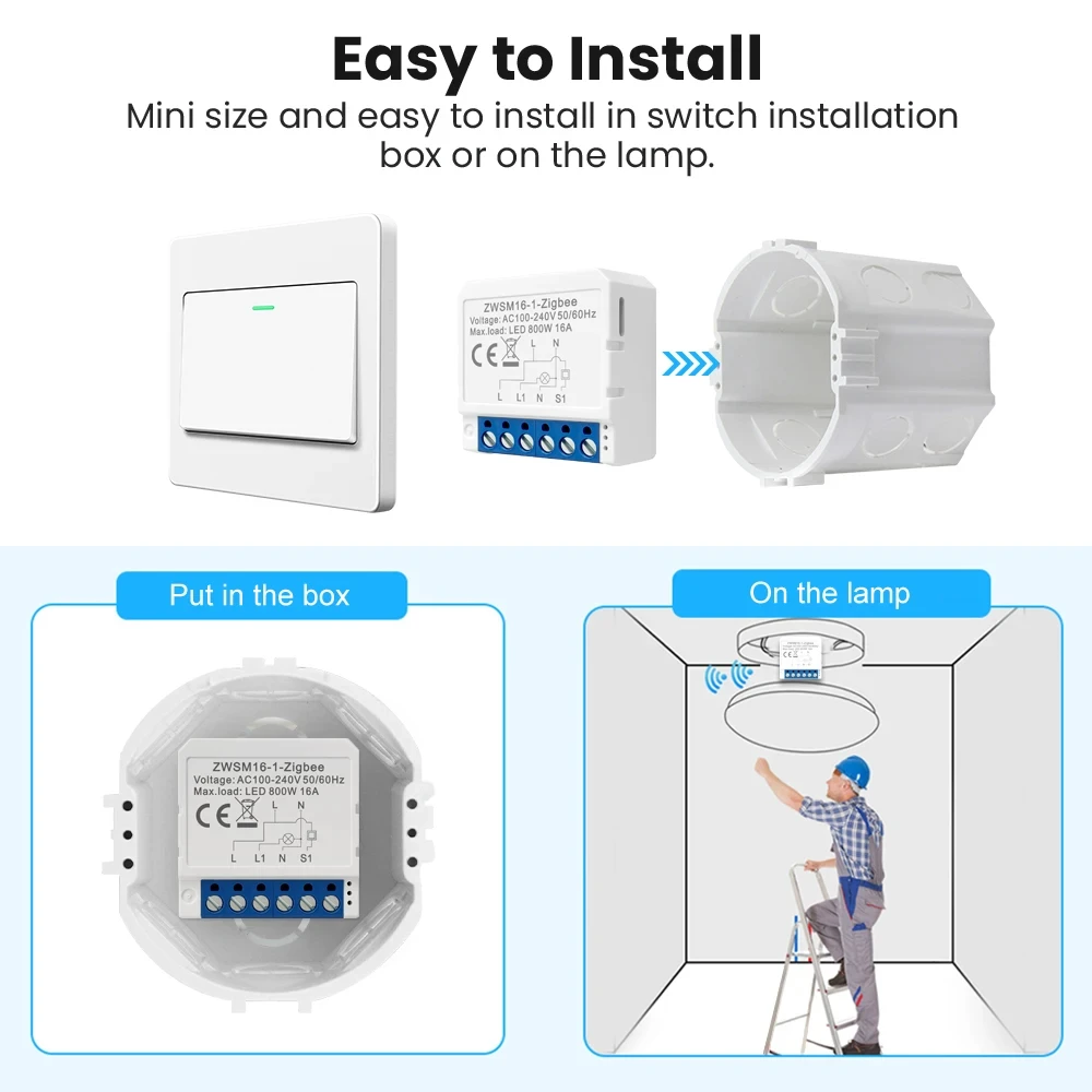 MIUCDA Tuya WiFi/Zigbee Smart Light Switch Module,No Neutral Wire 2 Ways Control Mini DIY Breaker Work for Alexa, google home