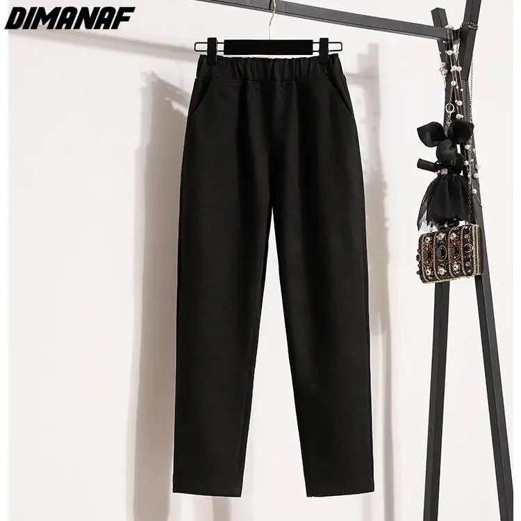 Dimanaf 2024 New Autumn Winter Plus Size Women Pants Trousers Loose Casual Thick Cotton Wool Long Pants Solid