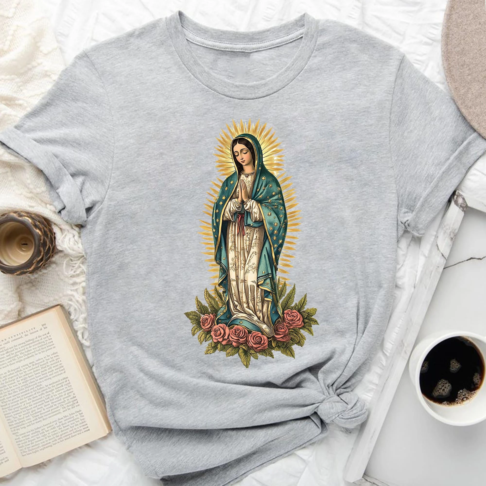 Funny Our Lady of Guadalupe Print T-Shirt Men Women Loose Short Sleeve Round Neck Top Unisex Casual Shirt Street Tees Clothing