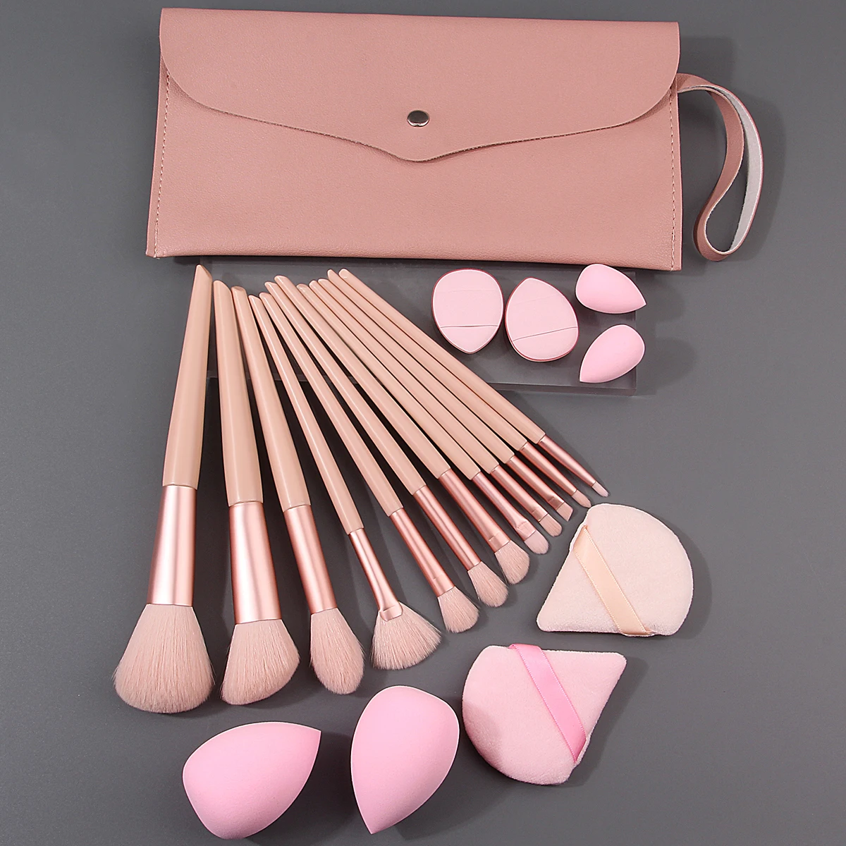 Conjunto de pincéis de maquiagem facial multifuncional, 21 peças, esponja de tamanho grande, ovo/polegar triangular, pó e bolsa de armazenamento