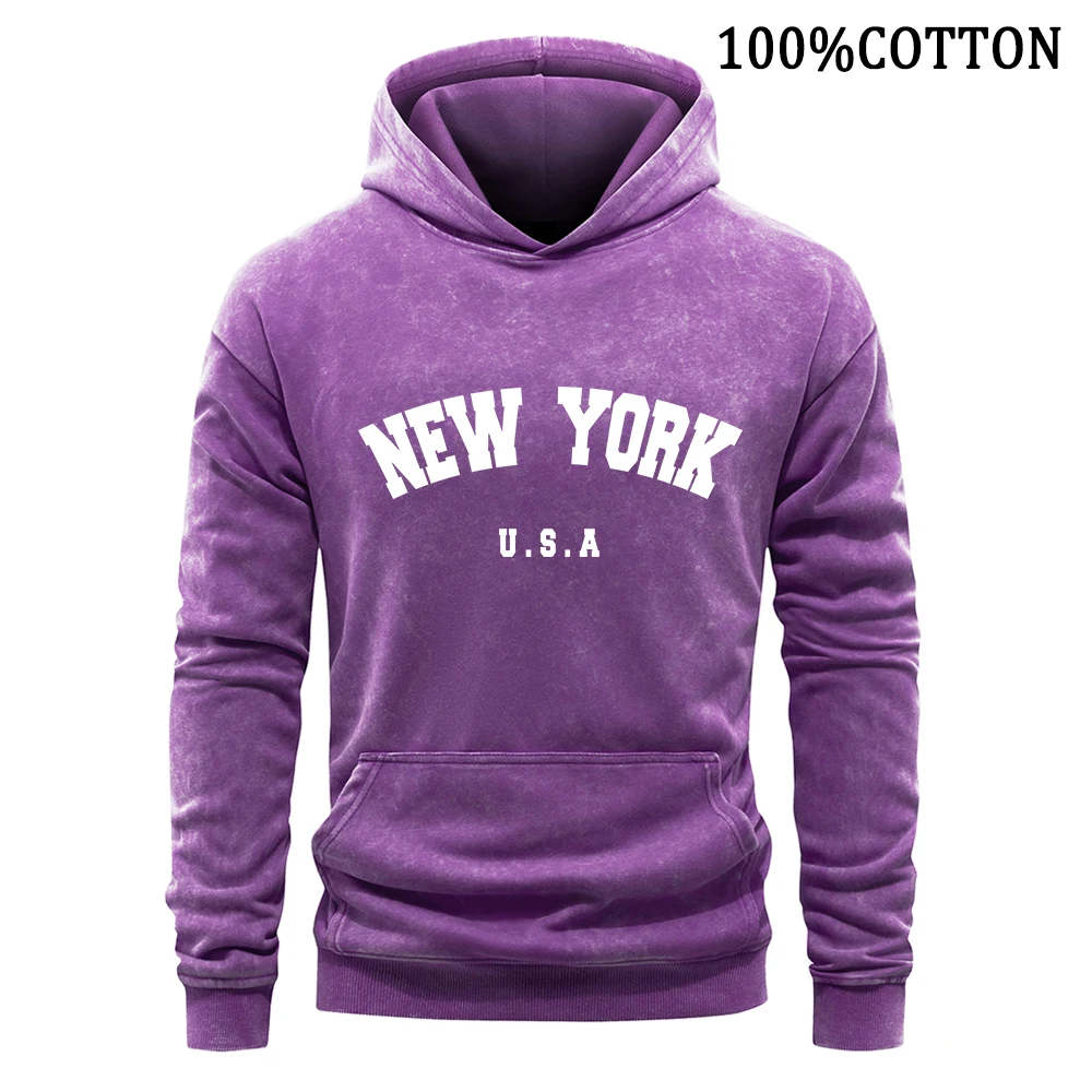 Come True New York 1968 Letter Man Hoodies Retro Washed Hoodie 100% Cotton Hoody Soft Comfort Pillover Sports Shirt Fashion Tops