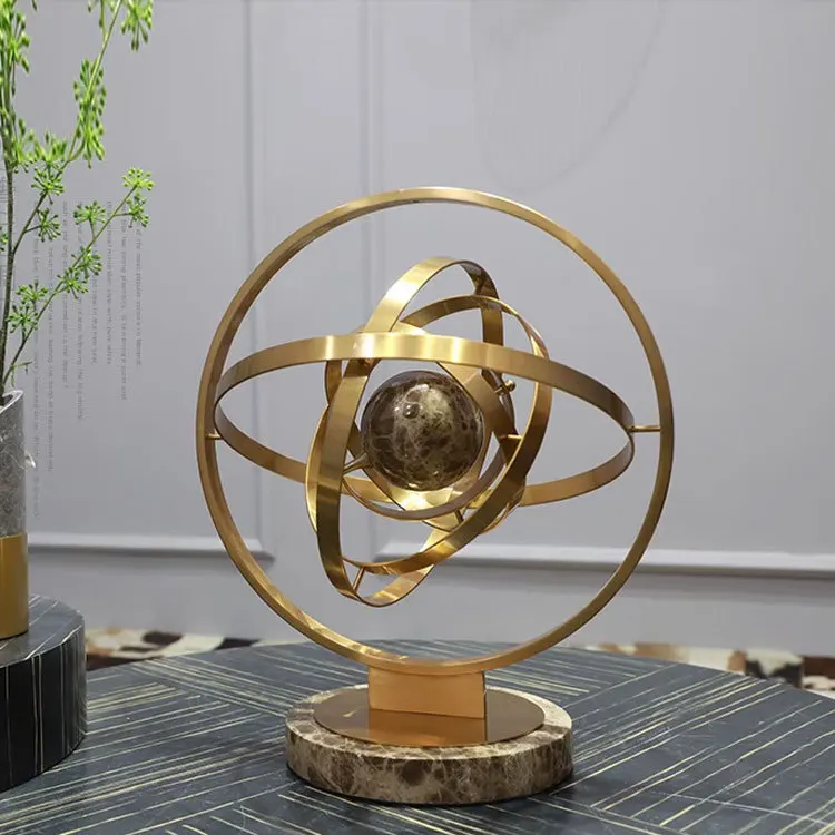 Modern light luxury style metal bronze earth celestial ornaments office model room home study decoration ornaments
