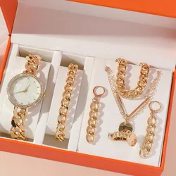 Vrouw Armbanden Horloge Set Luxe Kristallen Sieraden Sets Voor Vriendin Geschenken Vrouwen Quartz Horloges Kettingen Lange Oorbellen Set Box