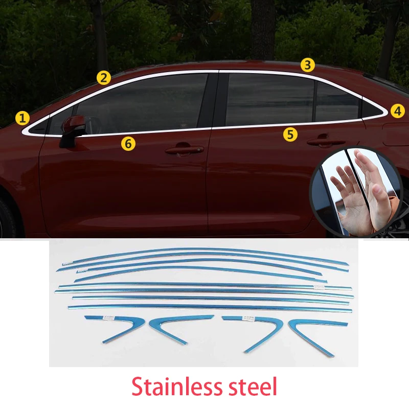 For Toyota Corolla Sedan 2020-2023 steel Chrome black Exterior Window Molding Strip Sill side Cover Trim Car Accessories