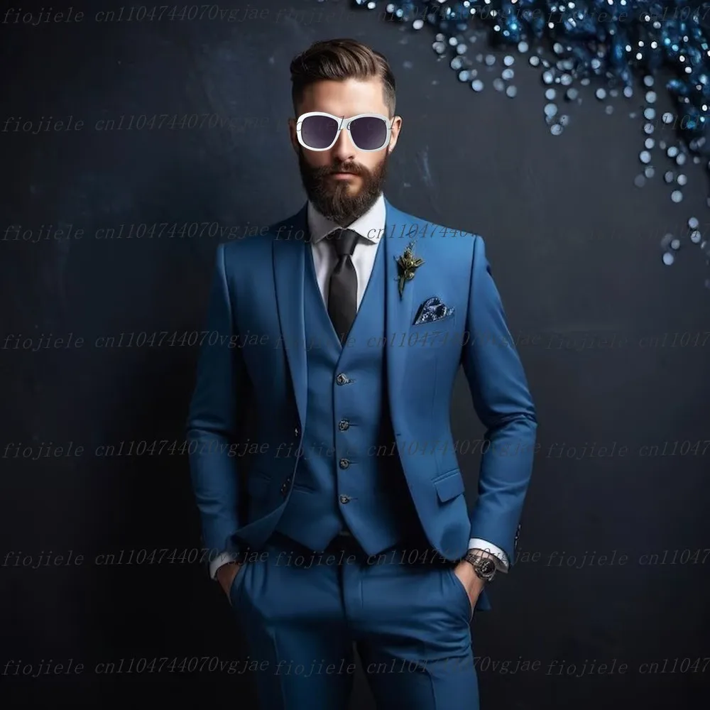 

Customized Blue Men Suit Formal Occasion Wedding Party Groom Groomsman Business Male Tuxedos 3 Piece Set Jacket Vest Pants