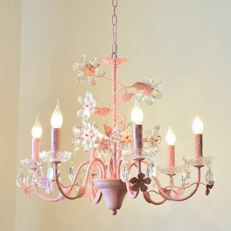 New arrival Children Room deco Pink crystal Chandeliers LED kitchen dining Room Lighting lustre cristal Hanging Lamparas