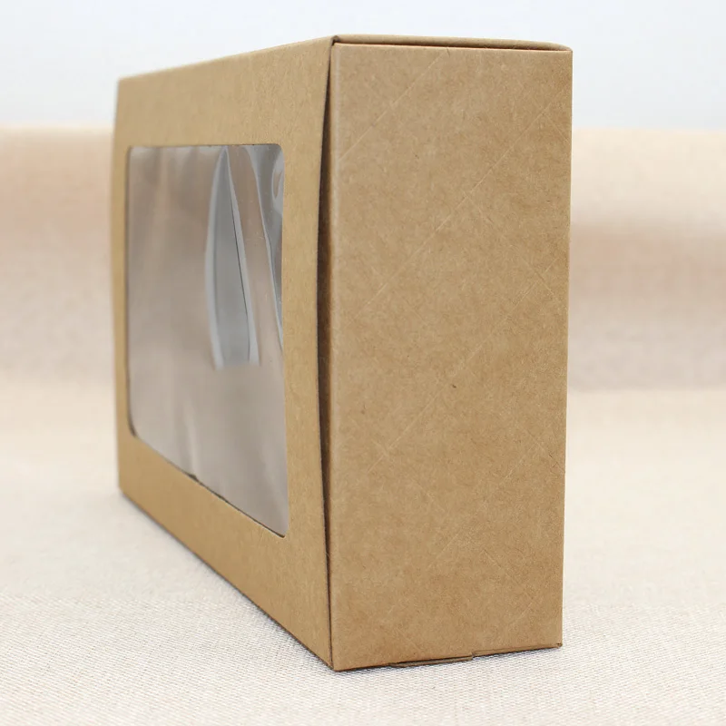 20pcs/lot 18*12*5cm 6 Cupcake brown Packaging kraft Paper Muffin window Box For moon cake/Candy/Cake/Dessert party Packing boxes