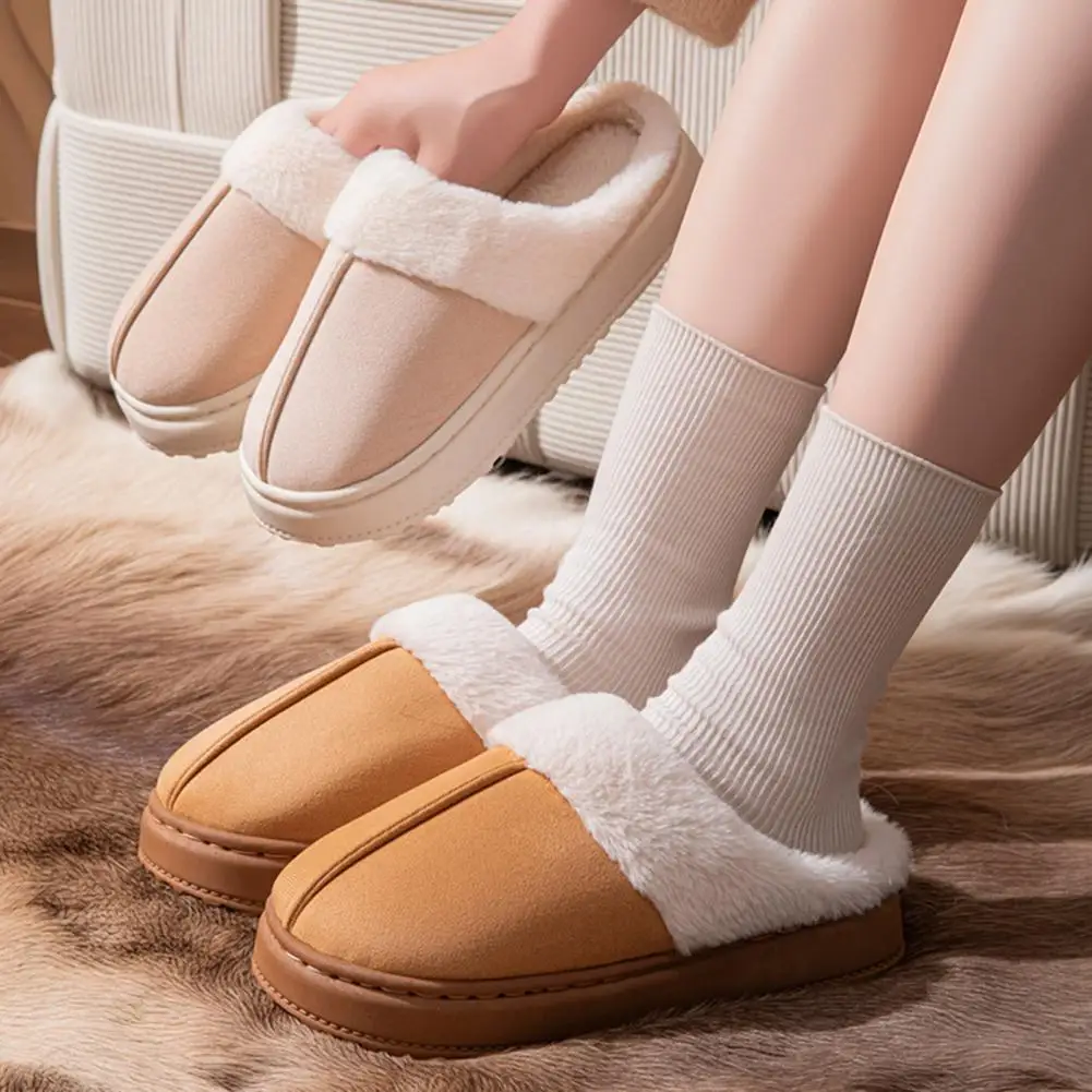 

Plush Indoor Slippers Winter Plush Slippers with Fuzzy Cuffs Anti-slip Warm House Shoes for Women Men Fluffy Indoor Outdoor