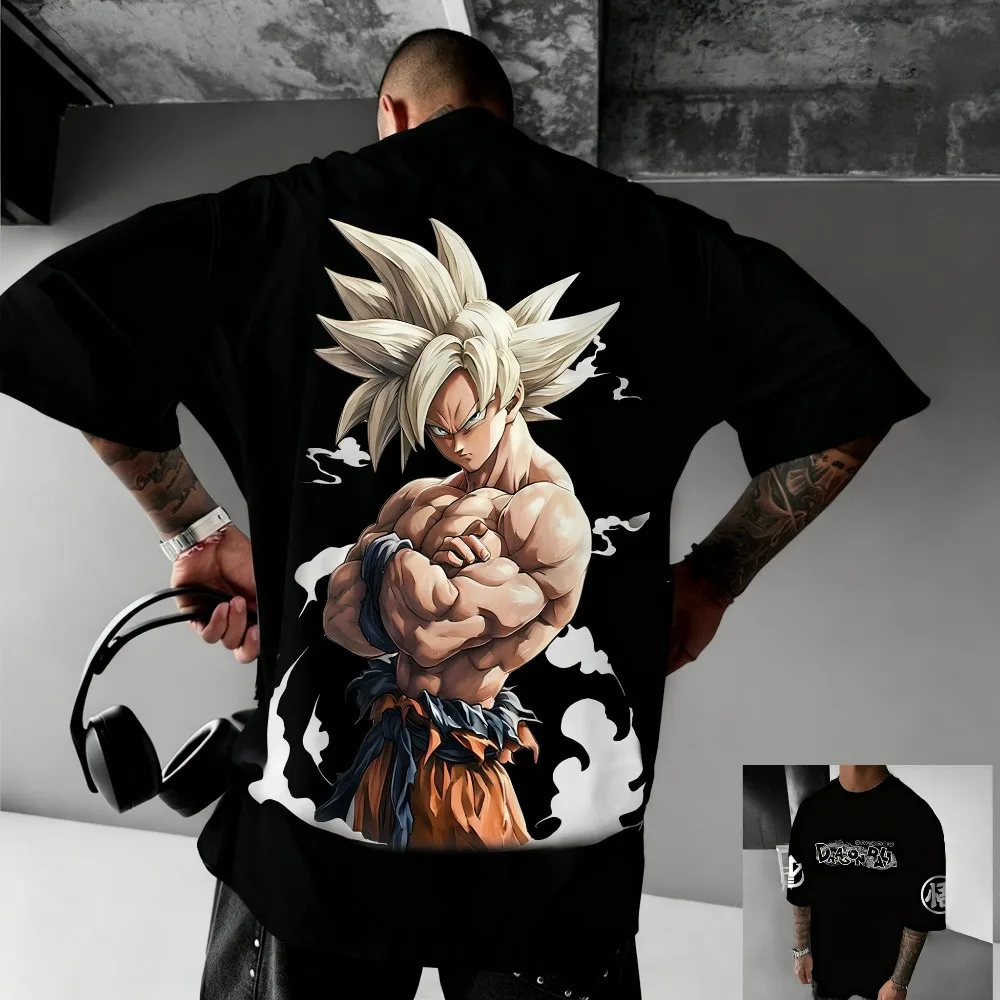 Camiseta de Dragon Ball Goku Super Saiyan con estampado en la espalda, cinturón naranja de pelo blanco para hombres y mujeres Y2k, ropa de calle holgada de gran tamaño, cómoda, nueva