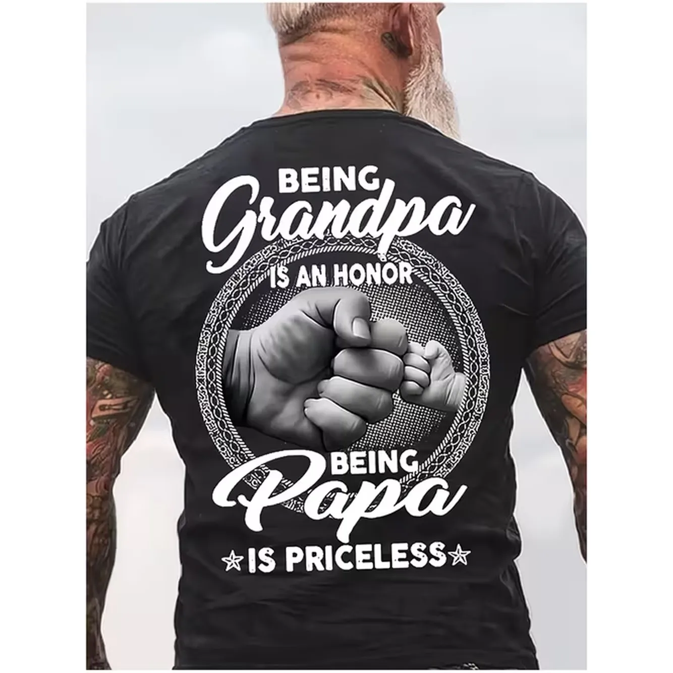 Men T Shirt Featuring Grandpa And Papa Bump Design With Inspirational Text Being Grandpa Is An Being Papa Is Printed On Back Pure Cotton Funny Family Gift For Christmas Holid