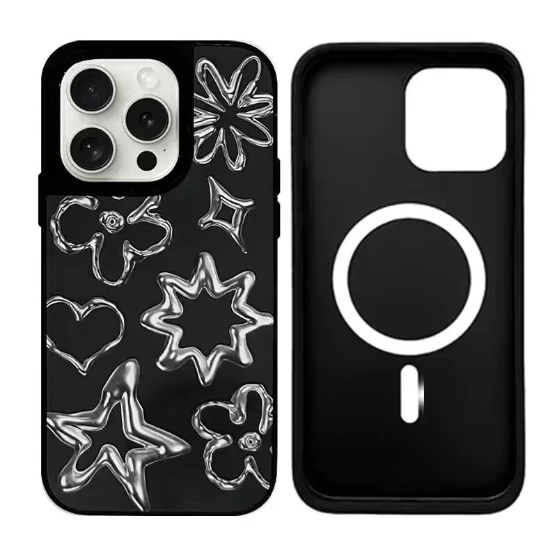 

Heart Star iPhone 11 12 13 14 15 16 Pro Max Mirror Surface MagSafe Case Cover Shell