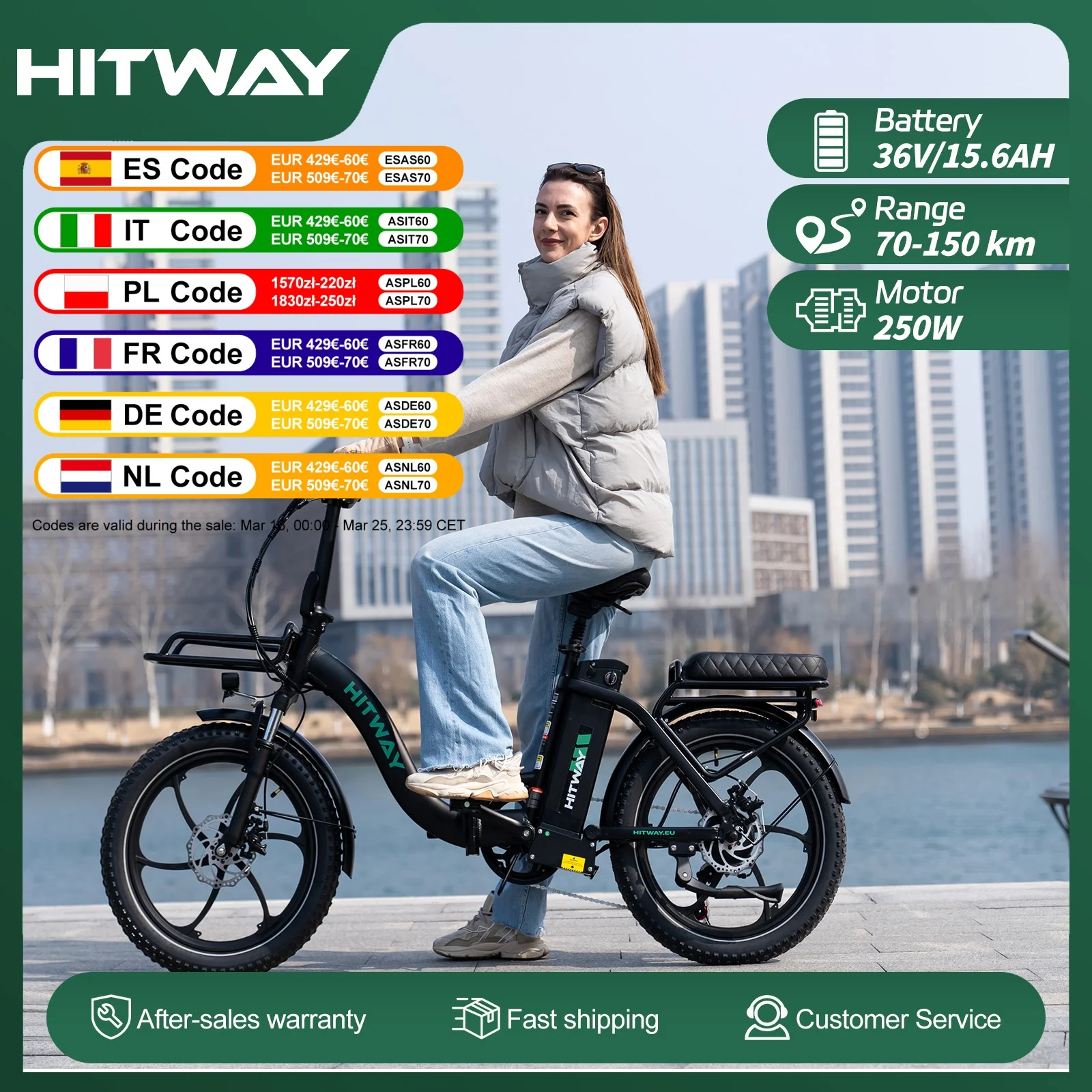 HITWAY Vélos Électriques BK6SL1-36V15.6Ah, 250W Moteur E Bike, Autonomie 70-150km, 7 Vitesses, Pliant, Contrôle par APP