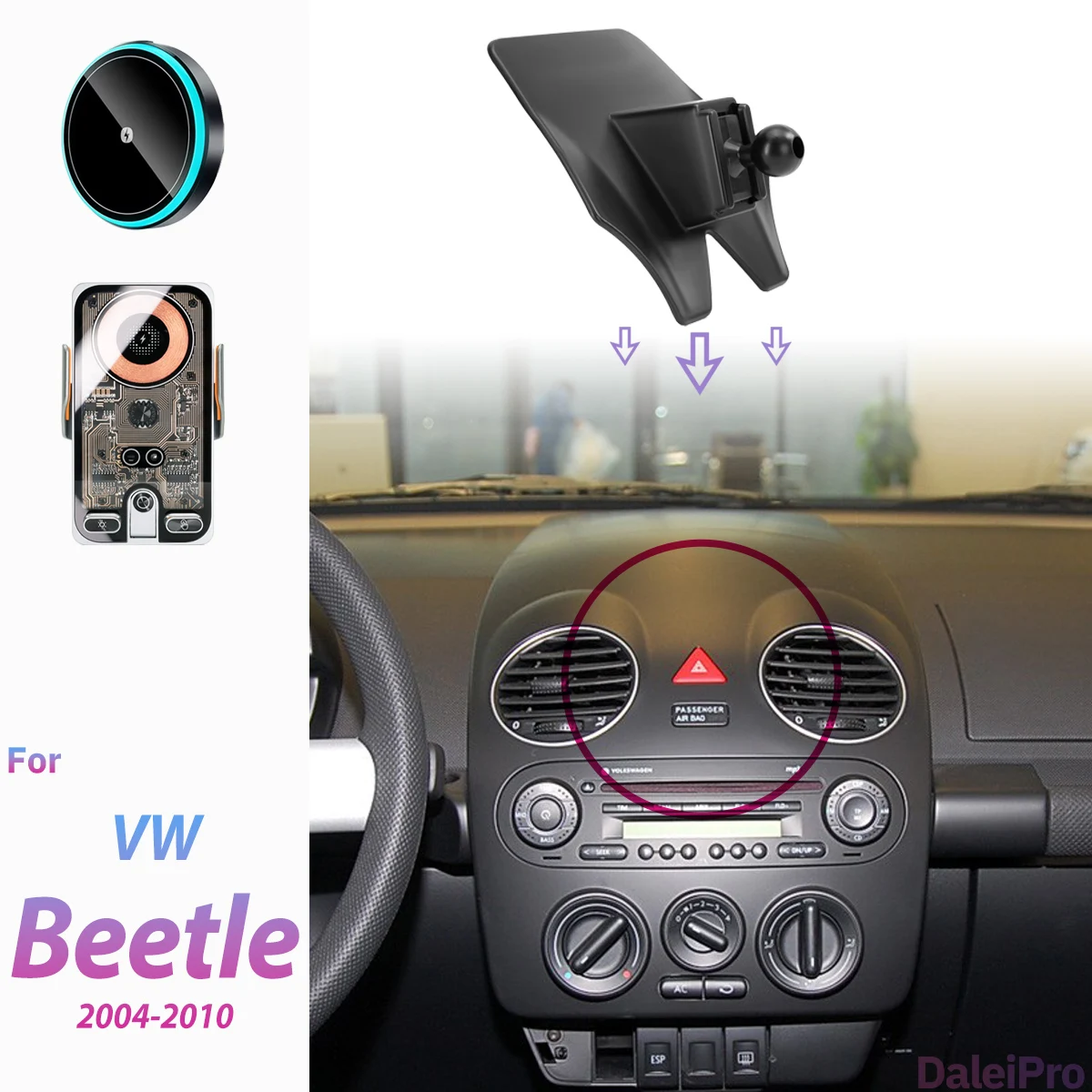 Image of Für VW New Beetle 2004 2005 2006-2010 Auto-Handyhalterung Kabelloses Ladegerät Halterung Automatische Klemmung Starker Magnetischer Halter