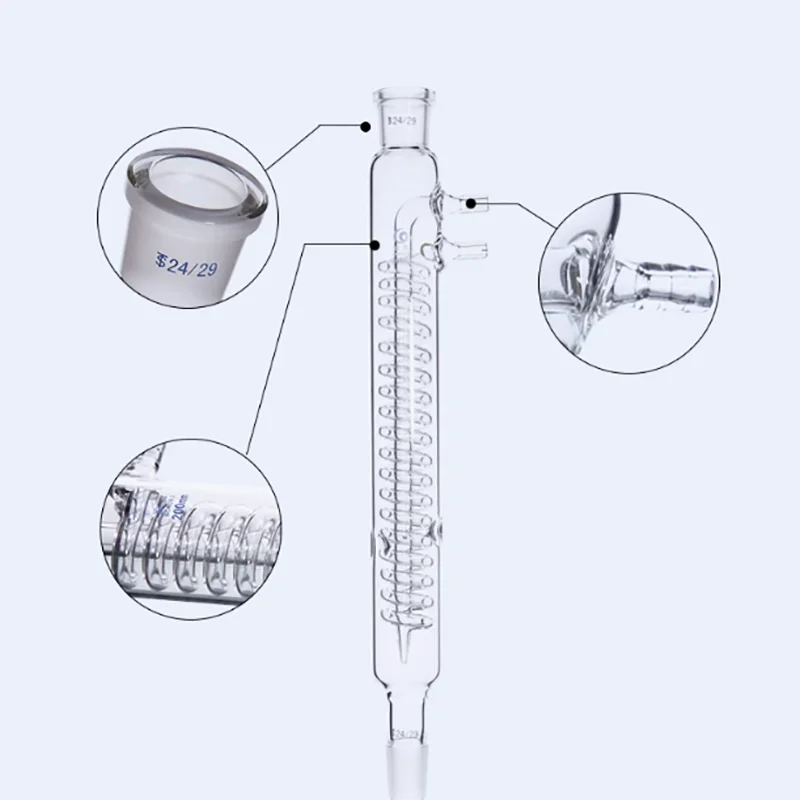 Kondensor refluks kaca laboratorium kondensator serpentine refluks lurus kondensor tabung distilasi