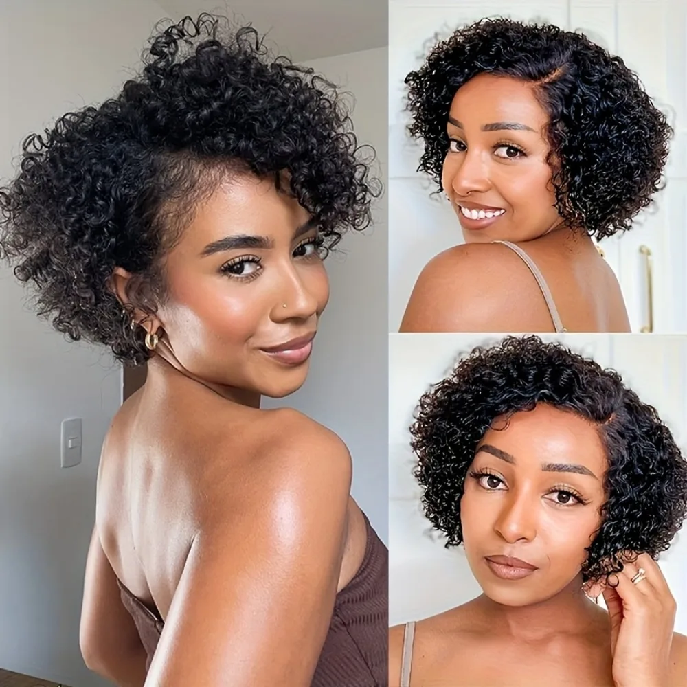 شعر ريمي بشري قصير مموج عميق شعر مستعار للنساء - كثافة 150% 8 بوصة مظهر طبيعي، لون 1B 13 × 4 شعر مستعار بدانتيل أمامي #1