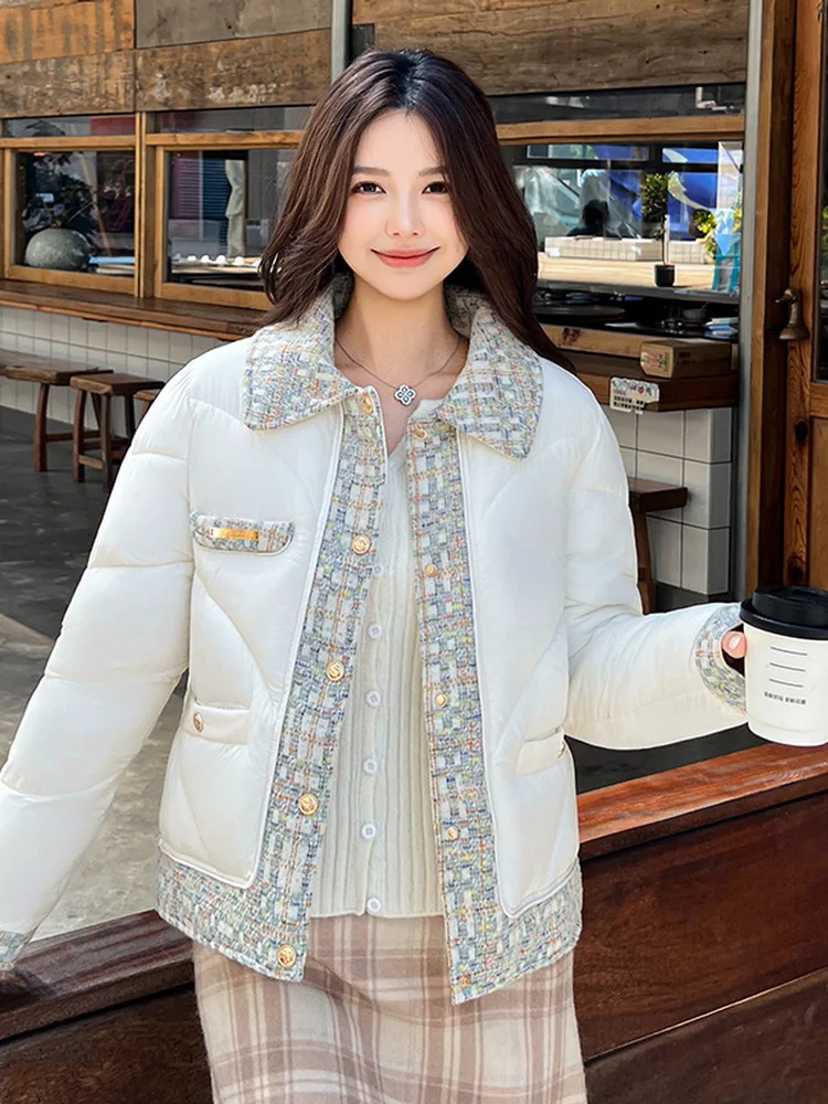 

Thiened Faionable Лоскутное Хлопковое Джет Женская Верхняя Одежда Зимняя Теплая Sli Commute Sle Zipper ket Regular Fit