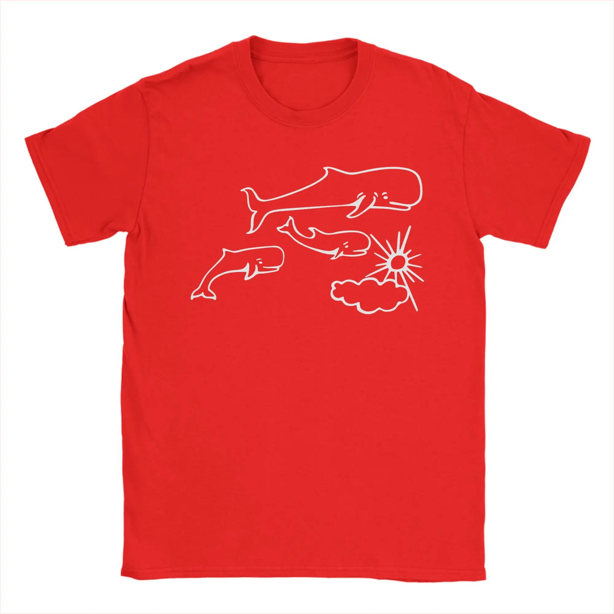 Men's Whale and Sun Tattoo Design T-Shirt, 100% Cotton Print, Casual Loose Fit, Comfortable T-Shirt