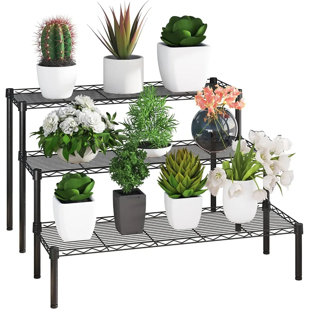 3 Tier Ladder Potted Multiple Plants for Indoor and Outdoor Plant Stands, Adjustable Shelves and Multifunctional Plant Racks su