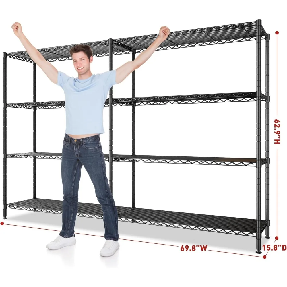 Сверхмощный регулируемый 4-х уровневый стеллаж из металлической проволоки для стеллажей для хранения — емкость 1250 фунтов, 69,8 Ш x 69,8 Г x 71,6 В дюймов
