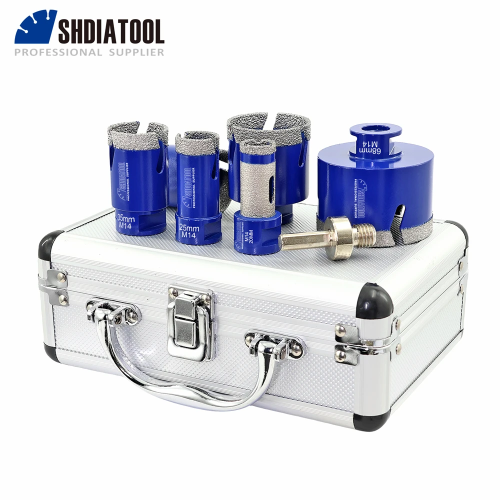 Imagem -02 - Shdiatool-conjunto de Bits de Diamante Serra Buraco 20 mm Finger Bit Adaptador M14 Alvenaria Perfuração Fresagem Kit Cerâmica 25 mm 35 mm 40 mm 50 mm 68 Milímetros Peças