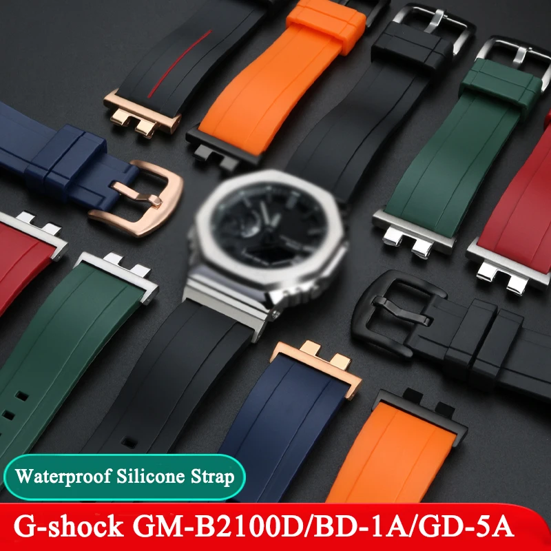 New Quality Rubber Watch bands for Casio G SHOCK Series GM-B2100 Metal Octagon Modified Sports Waterproof Silicone Watch Strap