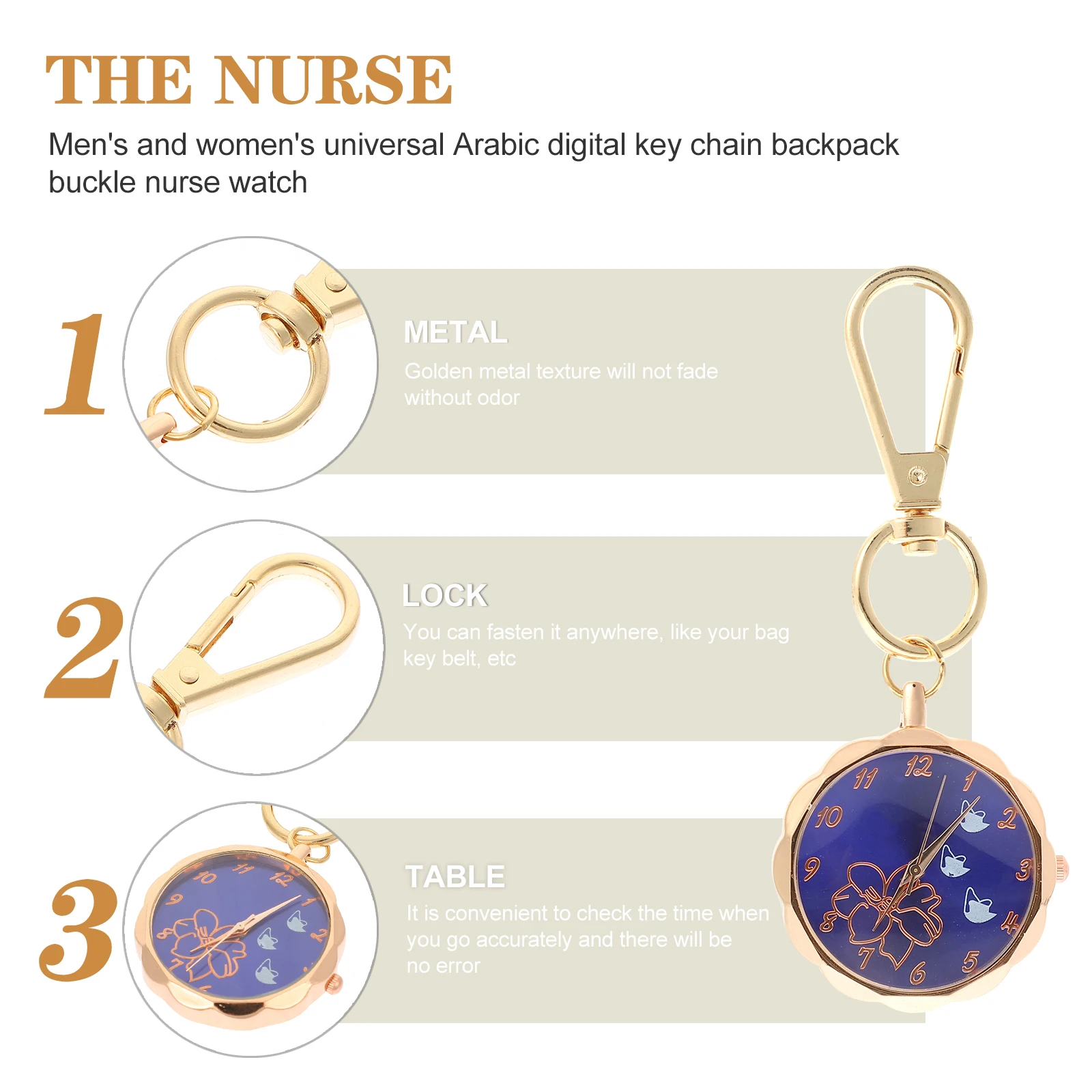 

Digital Keychain Clip-on Watch Ring Hanging Backpack Decorative Nurse Glass Alloy Pocket